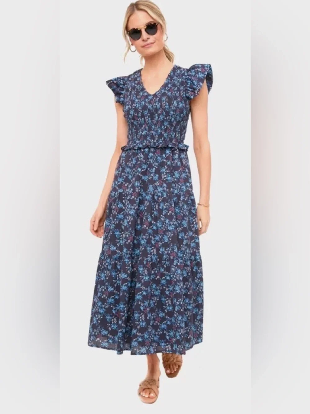 Sea New York Multi Tilly Smocked Tiered Midi Dress - Size 2 EUC!